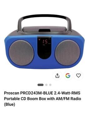 Proscan PRCD243M-BLUE 2.4-Watt-RMS Portable CD Boom Box W/ AM/FM Radio Blue